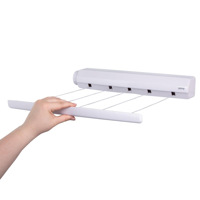 Minky Homecare 5 Line Retractable Indoor Clothesline - 5 x 14 Feet Wall Mounted Drying Rack Laundry Line - 72 Feet, White - Image 1